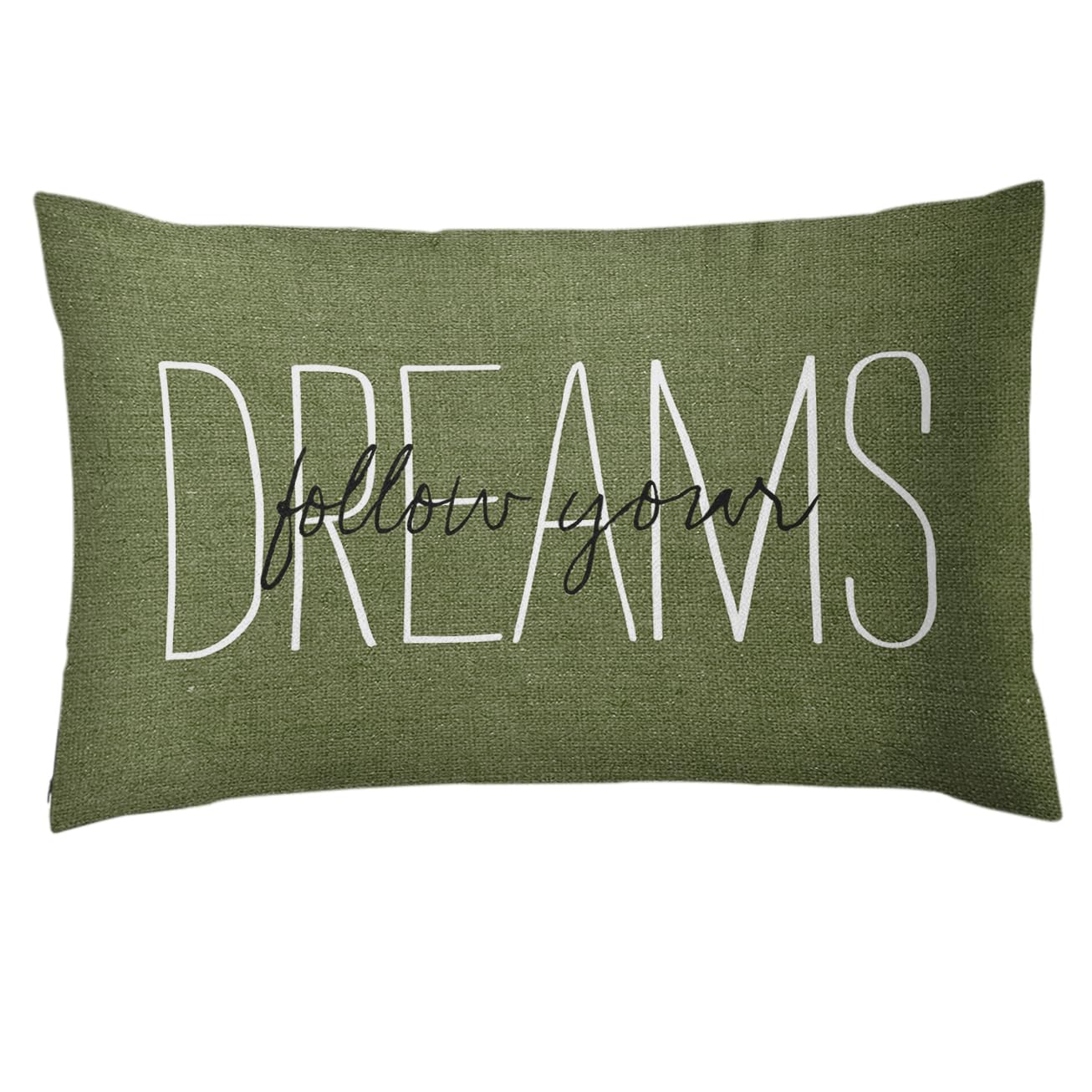 Emvency Throw Pillow Cover Rustic Olive Green Follow Your Dreams Decorative Pillow Case Monogram Home Decor Rectangle Queen Size