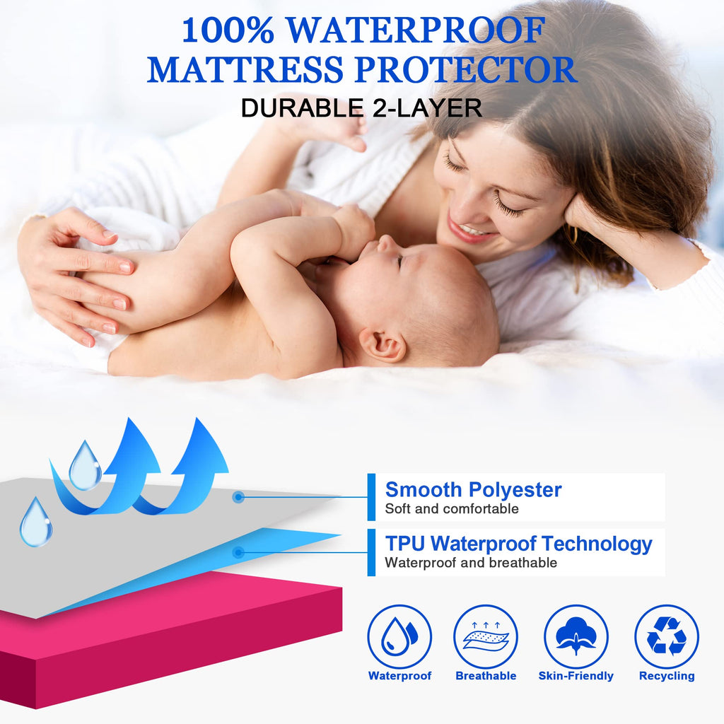 Sufdari Twin Mattress Protector Waterproof,Mattress Cover Twin Size For Bed,18' Deep Pocket Fitted Sheet Style Mattress Protector With Elastic Rubber Band-Deep Pink,Twin