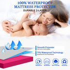 Sufdari Twin Mattress Protector Waterproof,Mattress Cover Twin Size For Bed,18' Deep Pocket Fitted Sheet Style Mattress Protector With Elastic Rubber Band-Deep Pink,Twin
