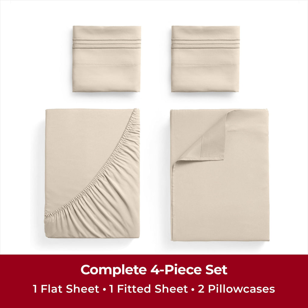 Mellanni Twin Xl Sheet Set - 4-Piece Iconic Collection Bedding, (Including 2 Pillowcases), 16-Inch Deep Pocket, Easy Care, Extra Soft, Cooling Sheets, Brushed Microfiber - Beige