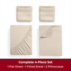 Mellanni Twin Xl Sheet Set - 4-Piece Iconic Collection Bedding, (Including 2 Pillowcases), 16-Inch Deep Pocket, Easy Care, Extra Soft, Cooling Sheets, Brushed Microfiber - Beige