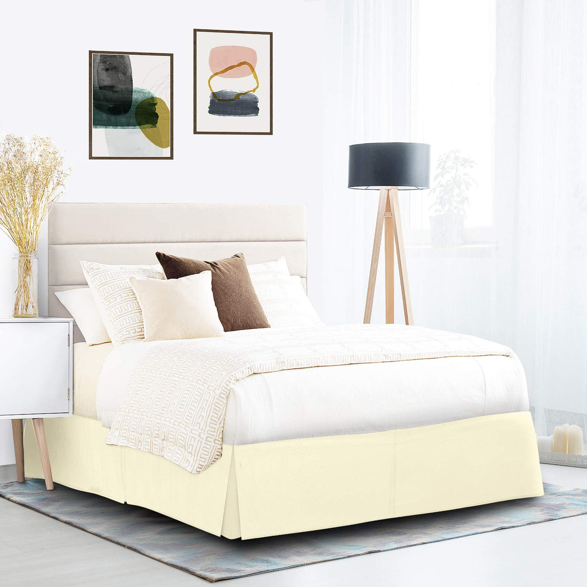 Nestl Vanilla Yellow Full Xl Bed Skirt - Full Xl Size Bed Skirt 14 Inch Drop - Brushed Microfiber Bed Skirts - Hotel Quality Ple