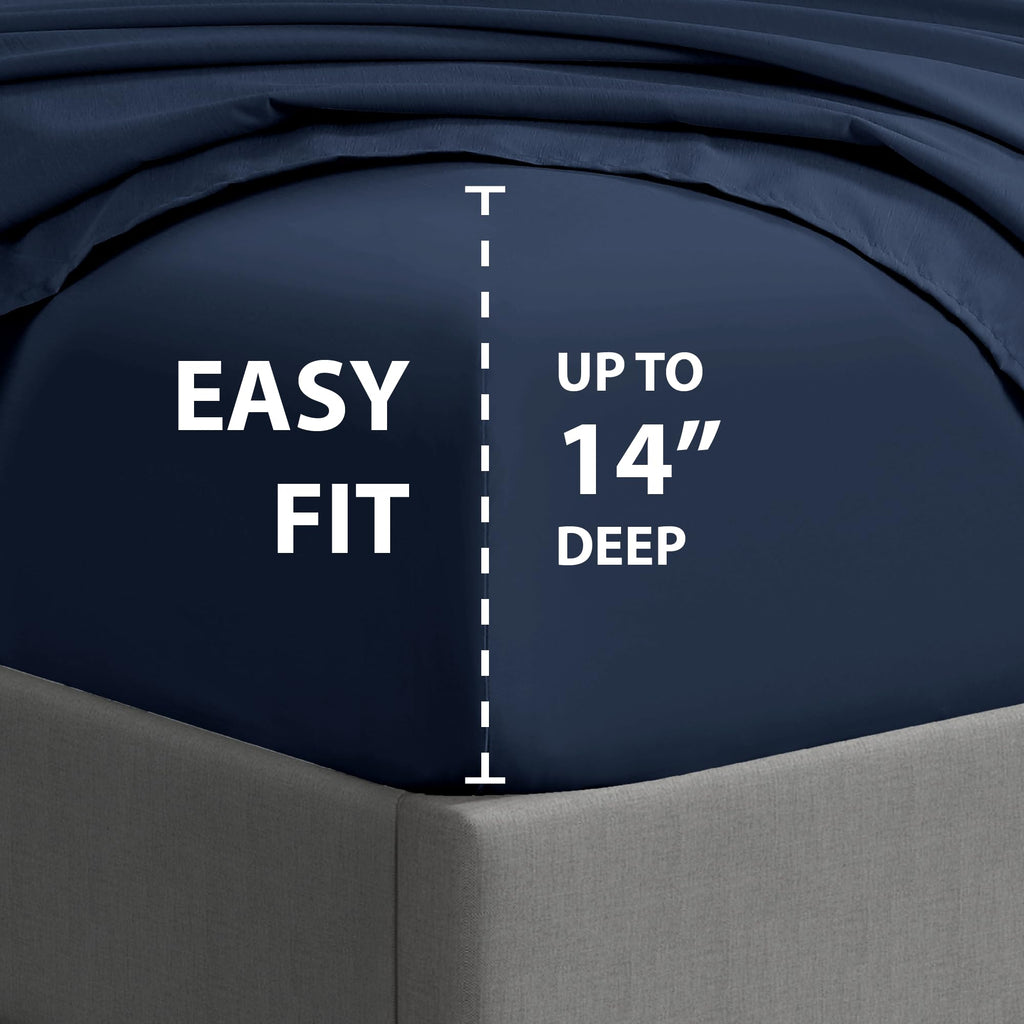 Cathay Home Essentials Ultra Soft Hypoallergenic Wrinkle Resistant Double Brushed Microfiber Bedding Sheet Set, Navy, Queen