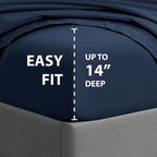 Cathay Home Essentials Ultra Soft Hypoallergenic Wrinkle Resistant Double Brushed Microfiber Bedding Sheet Set, Navy, Queen