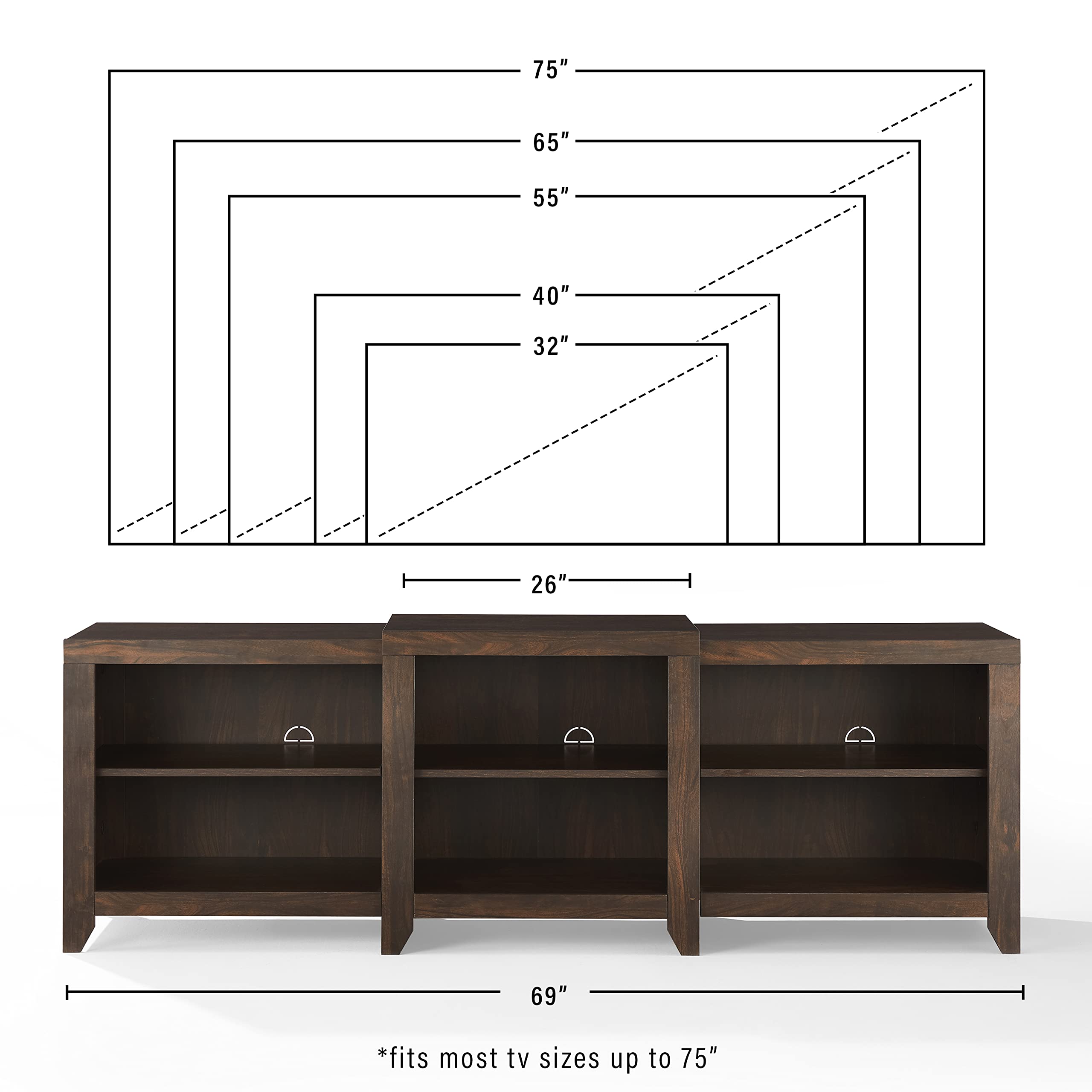 Crosley Furniture Ronin Low Profile Tv Stand For 75+ Inch Tvs, Entertainment Center With Storage Shelves, Dark Walnut