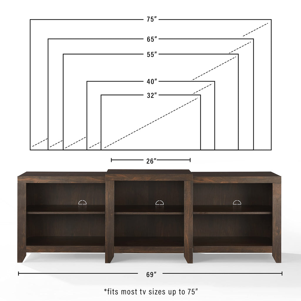 Crosley Furniture Ronin Low Profile Tv Stand For 75+ Inch Tvs, Entertainment Center With Storage Shelves, Dark Walnut