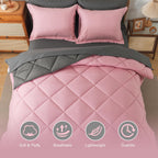 Cosybay Bed In A Bag King Comforter Sets 7Pcs All Season Solid Down Alternative Bedding Sets Pink And Grey With Comforter, Pillo