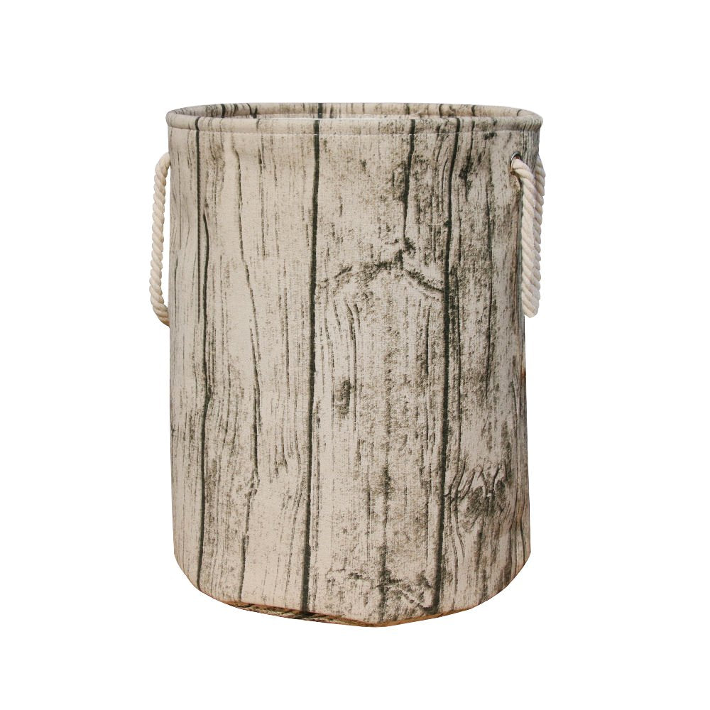 Jacone Stylish Tree Stump Shape Design Storage Basket Cotton Fabric Washable Cylindric Laundry Hamper With Rope Handles, Decorative And Convenient For Kids Bedroom