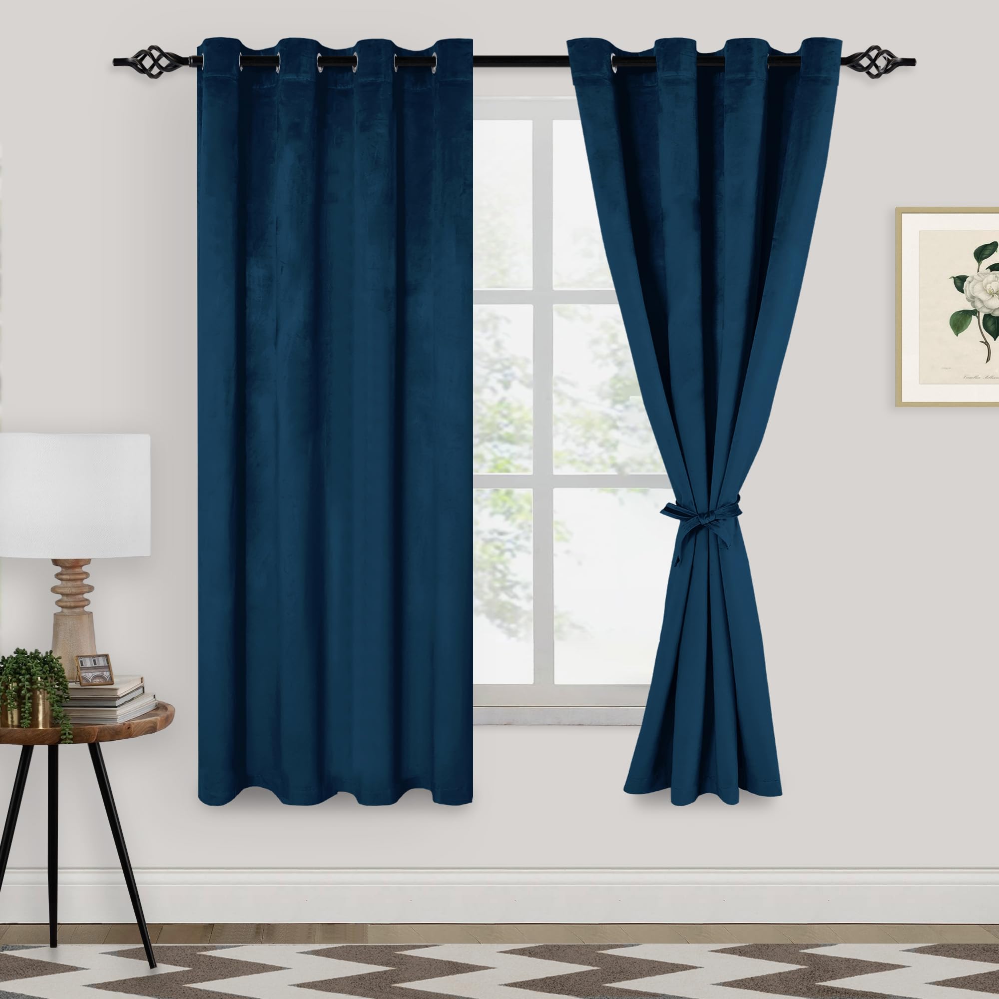Xwzo Velvet Blackout Curtains For Bedroom - Soft Room Darkening & Noise Reducing Window Curtain Drapes For Farmhouse/Sliding Gla