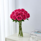 Helera 12Pc Hot Pink Roses Artificial Flowers Fake Roses Silk Roses Flowers With Long Stems For Wedding Home Party Centerpieces