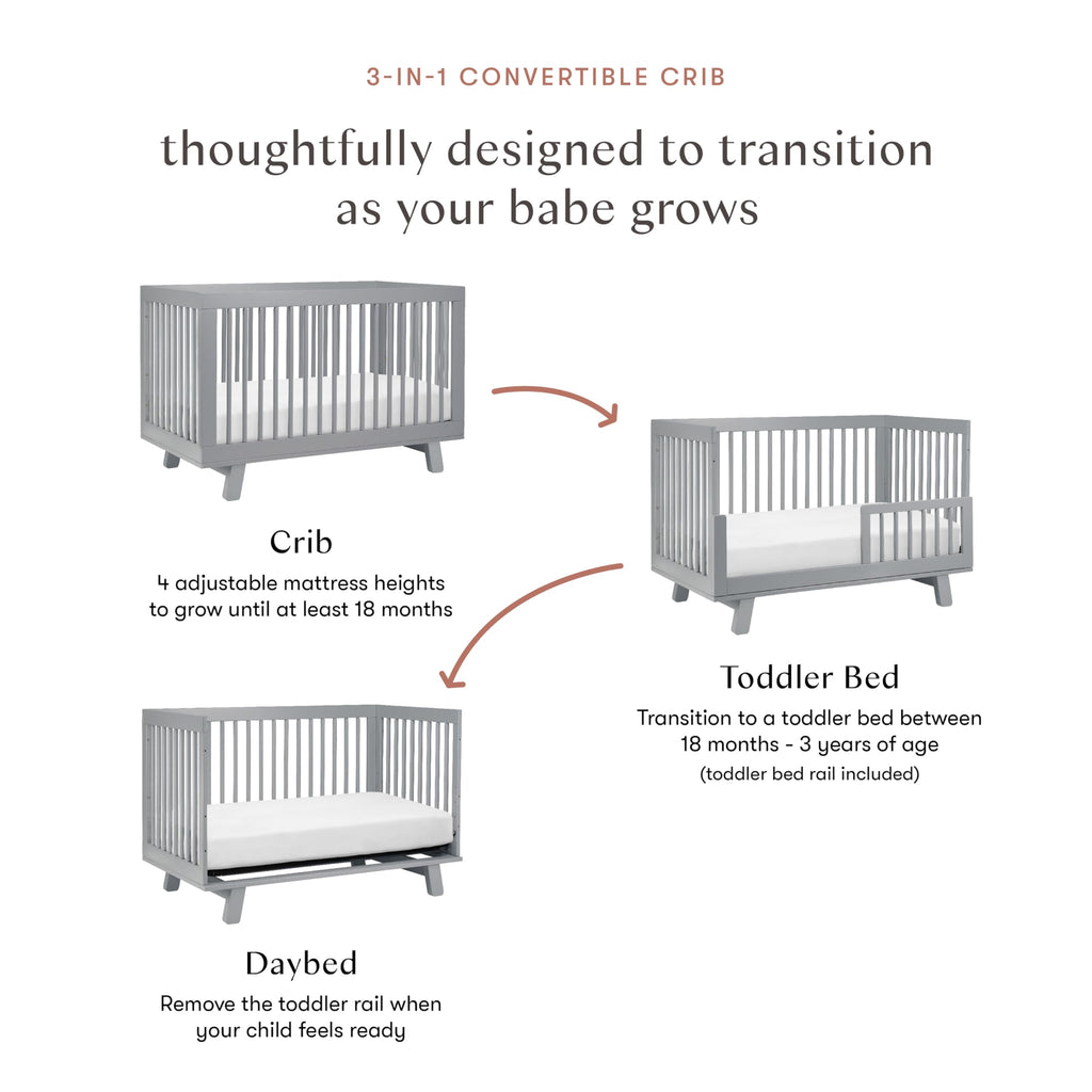 Babyletto Hudson 3-In-1 Convertible Crib With Toddler Bed Conversion Kit In Grey, Greenguard Gold Certified