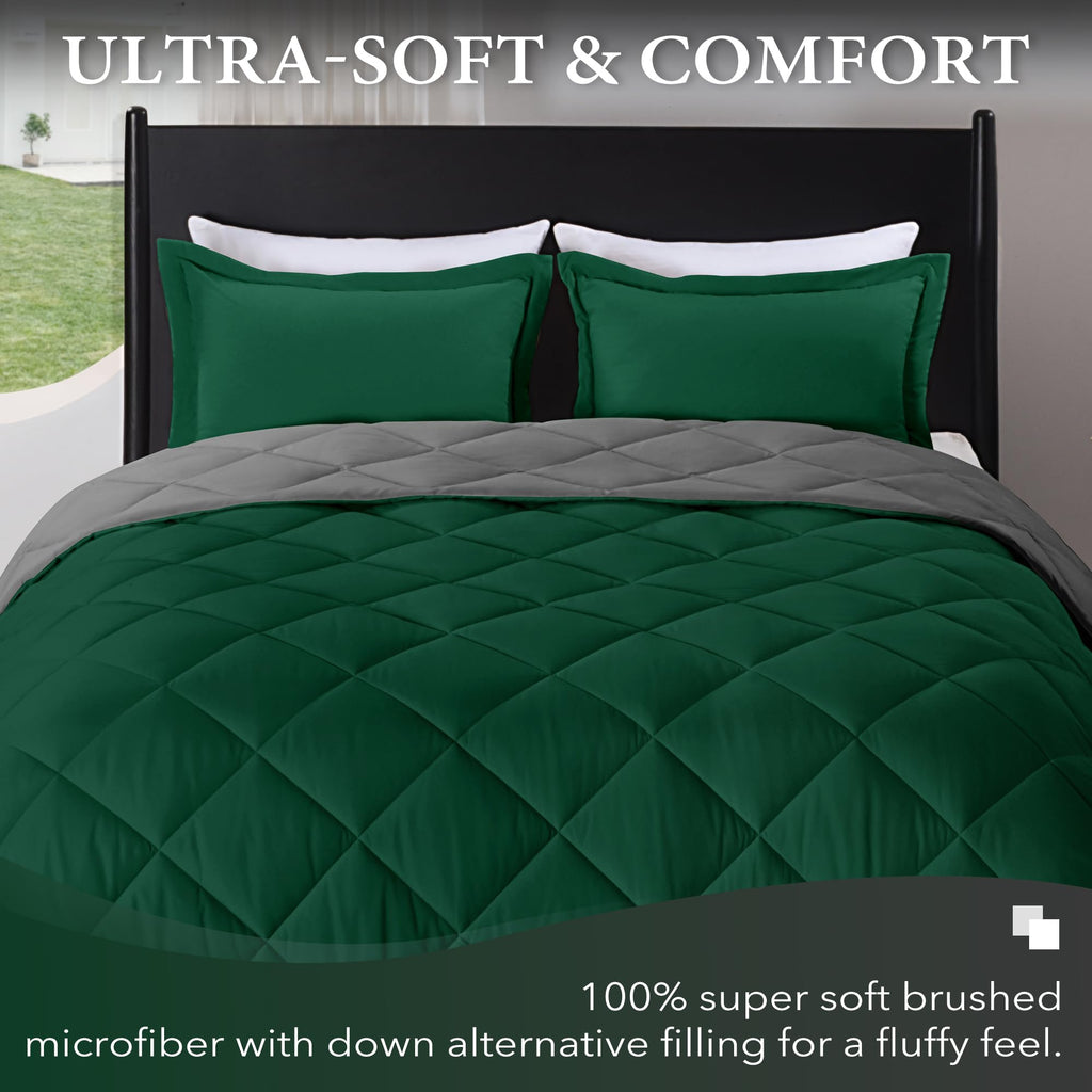 Downluxe Twin Comforter Set - Dark Green And Grey Twin Comforter, Soft Bedding Comforter Sets For All Seasons, Twin Bed Comforter Set - 2 Pieces - 1 Comforter (66'X92') And 1 Pillow Sham(20'X26')