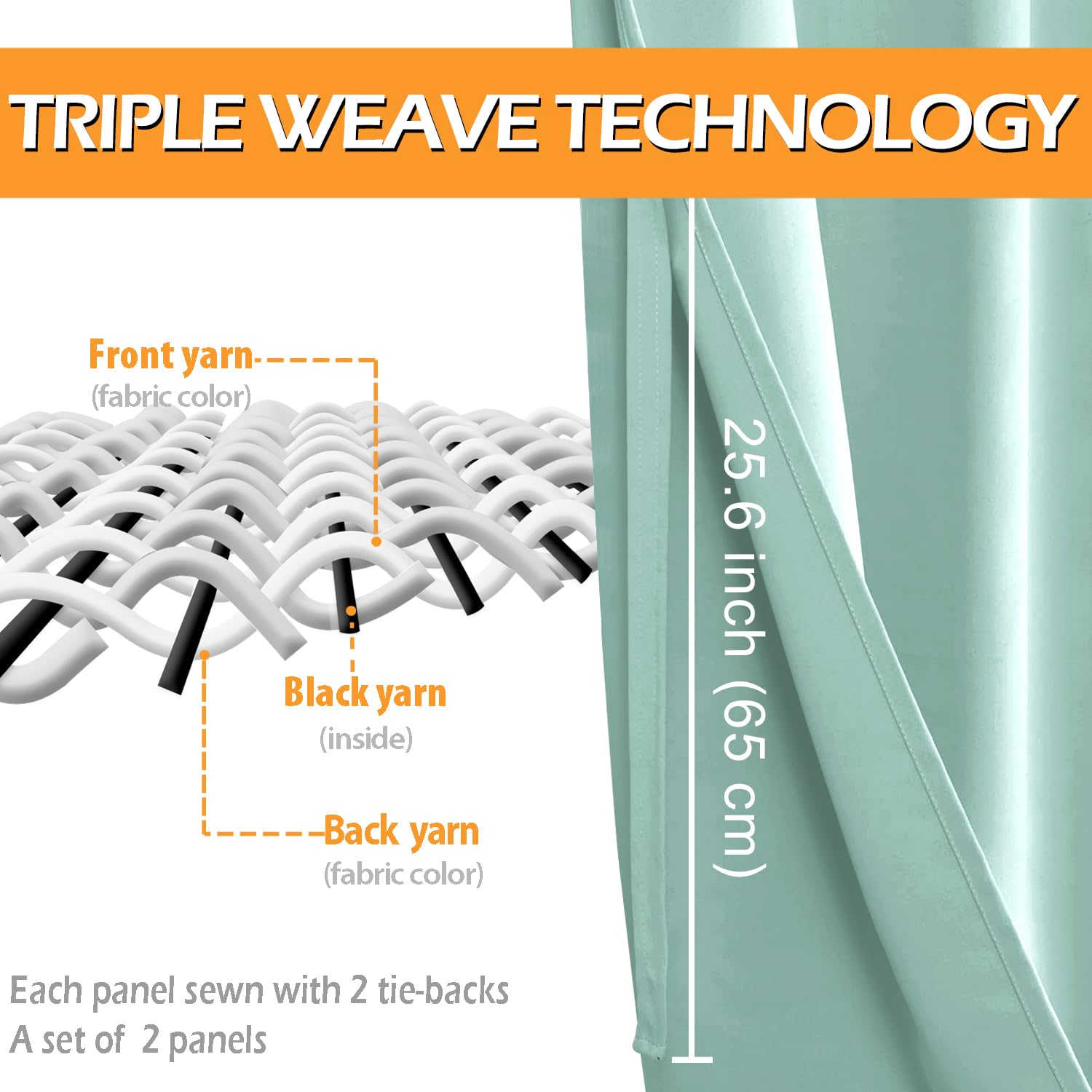 Hiasan Short Blackout Curtains For Bedroom - Thermal Insulated & Energy Saving Window Curtains For Living Room, 2 Drape Panels Sewn With Tiebacks, Aqua, 42 X 45 Inch