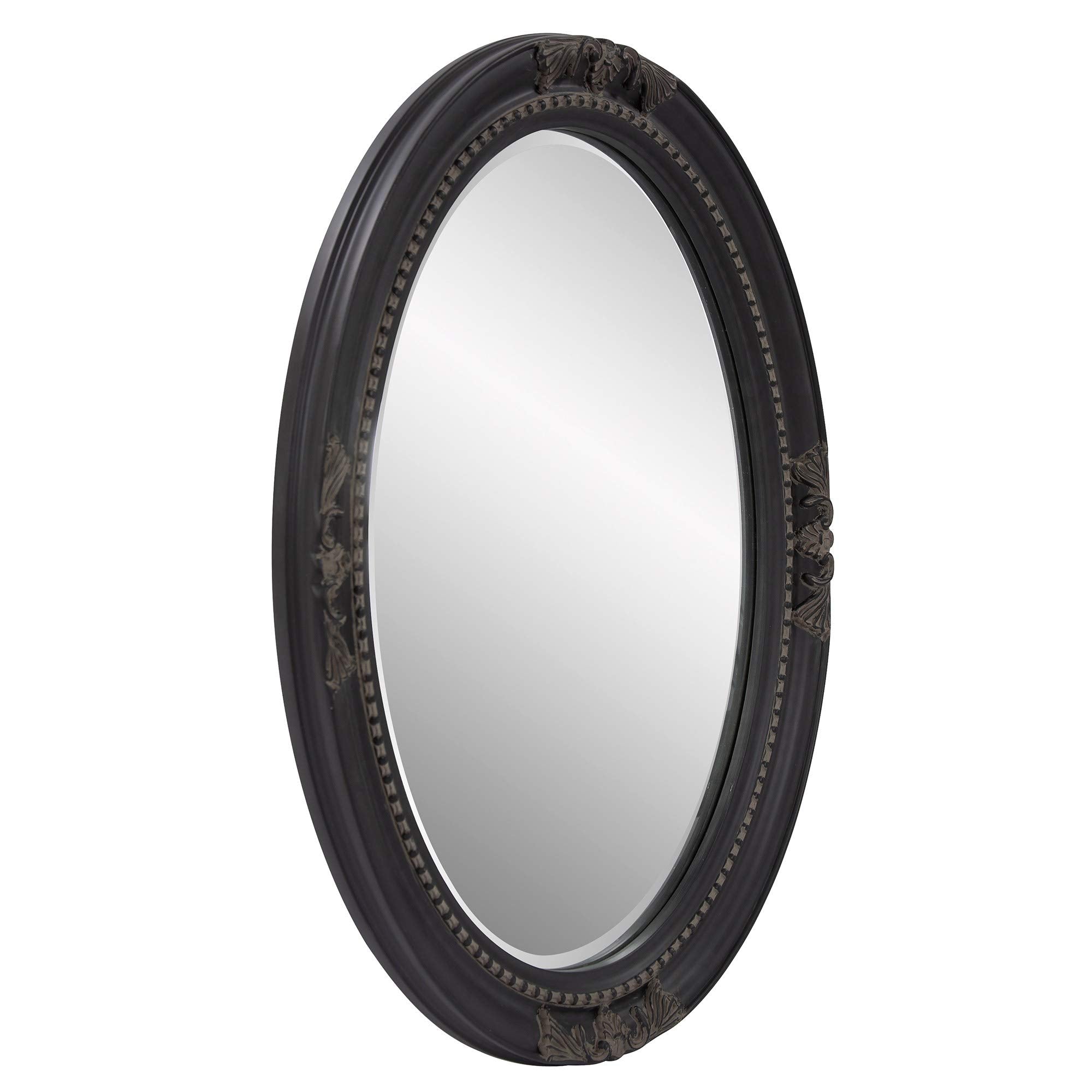 HomeRoots Oval Shaped Antique Black Finish Wood Frame Mirror