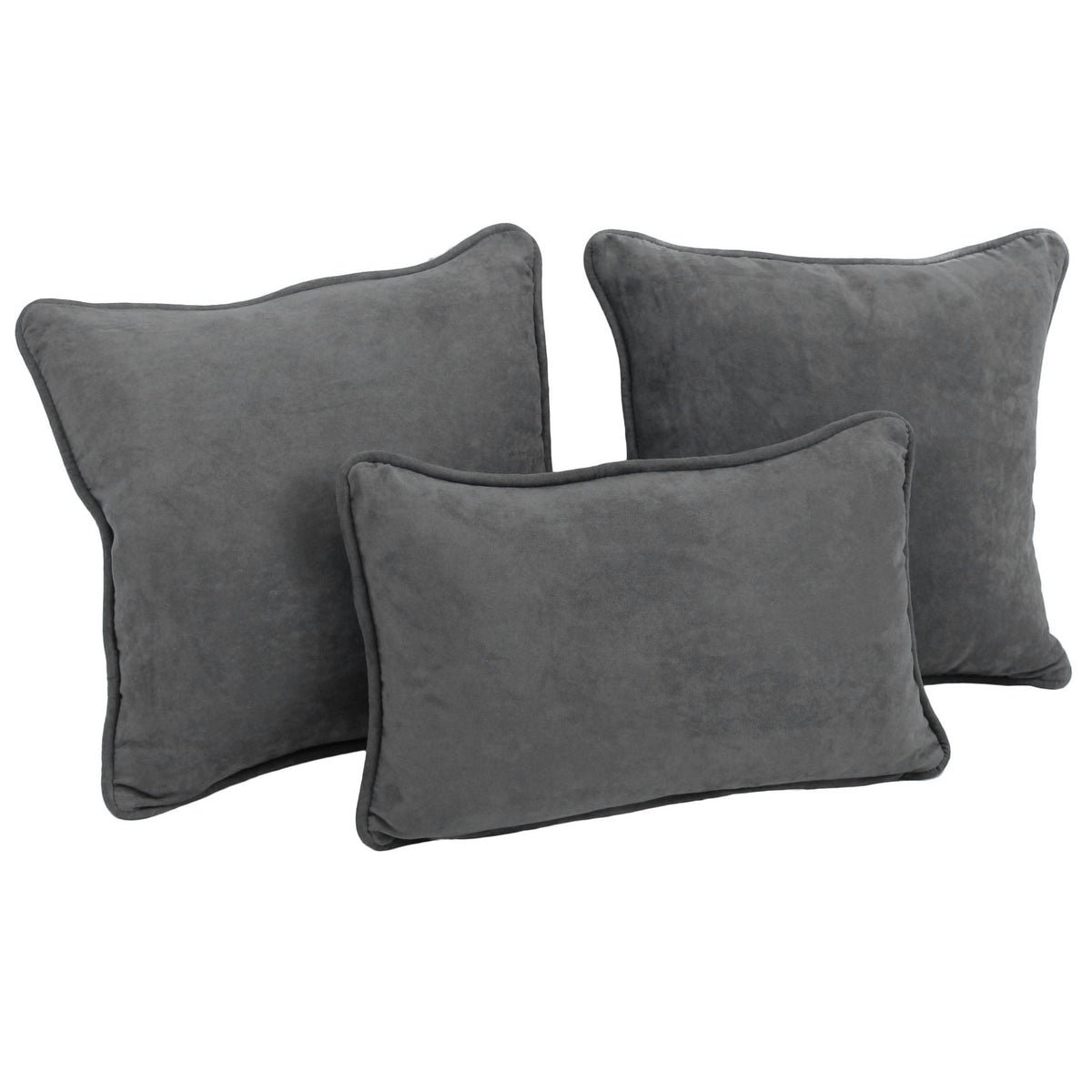 Blazing Needles Corded Microsuede Throw Pillow Set, Steel Grey 3 Count