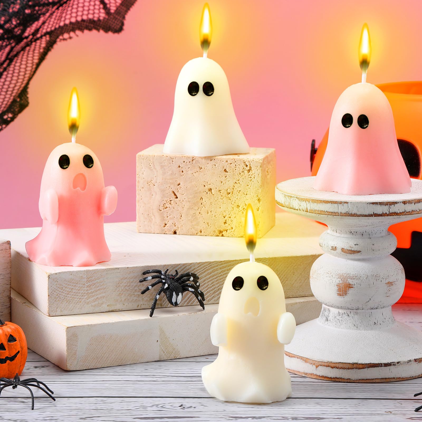 Minatee 4 Pieces Large Pink Ghost Candles Scented Candles Candles Spooky Candles Goth Gifts for Decor Home Decor Halloween Party