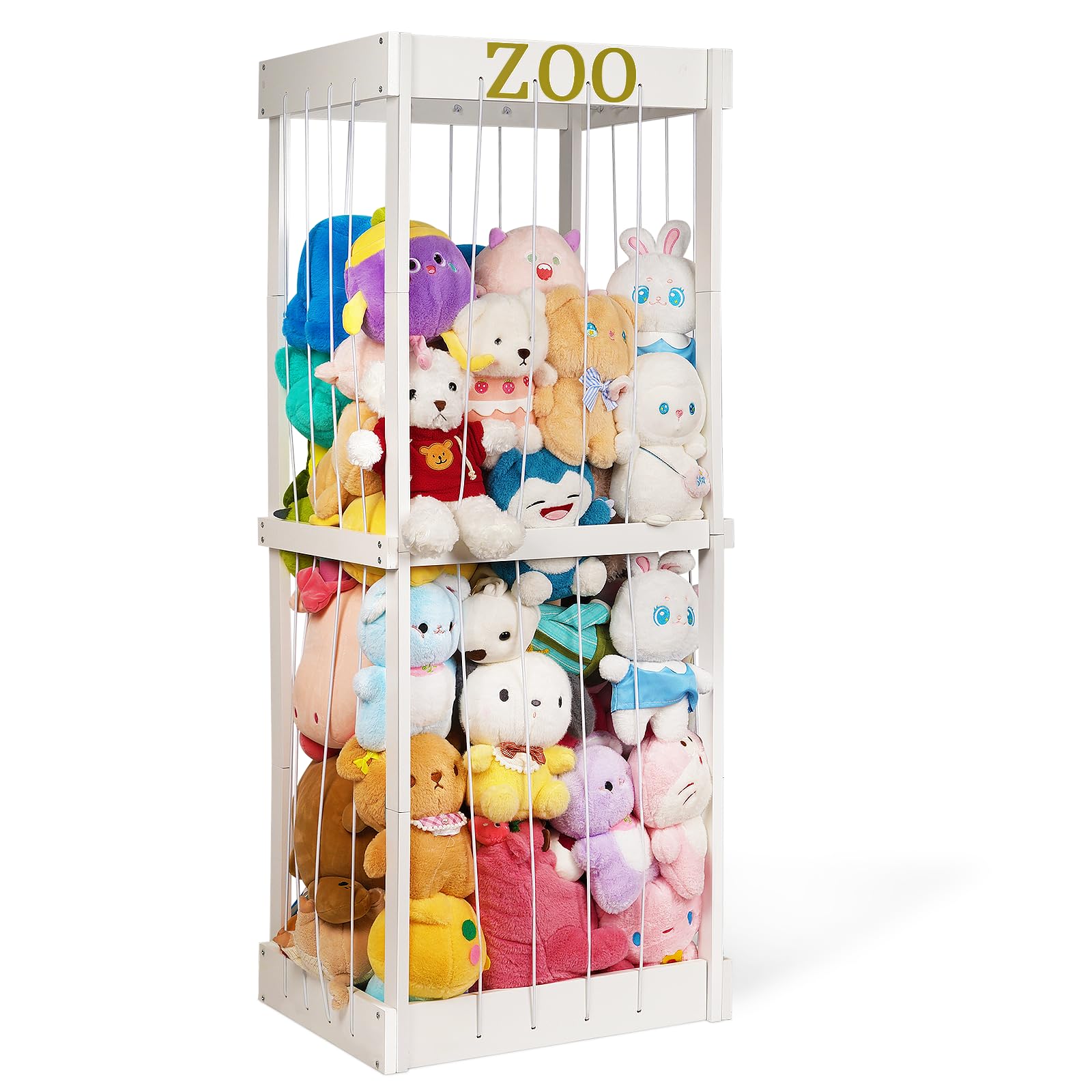 Trycooling Stuffed Animal Zoo Stuffed Animal Storage Wood Plushie Storage Stuffed Animals Zoo Storage Cage With Zoo Pattern Elas