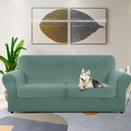 Znsayotx Oversized Velvet 3 Piece Couch Cover With 2 Extra Large Seat Cushion Covers Stretch Sofa Cover For 2 Cushion Couch Thick Soft Loveseat Sofa Slipcover (Pea Green),71'-91'(2 Cushions)