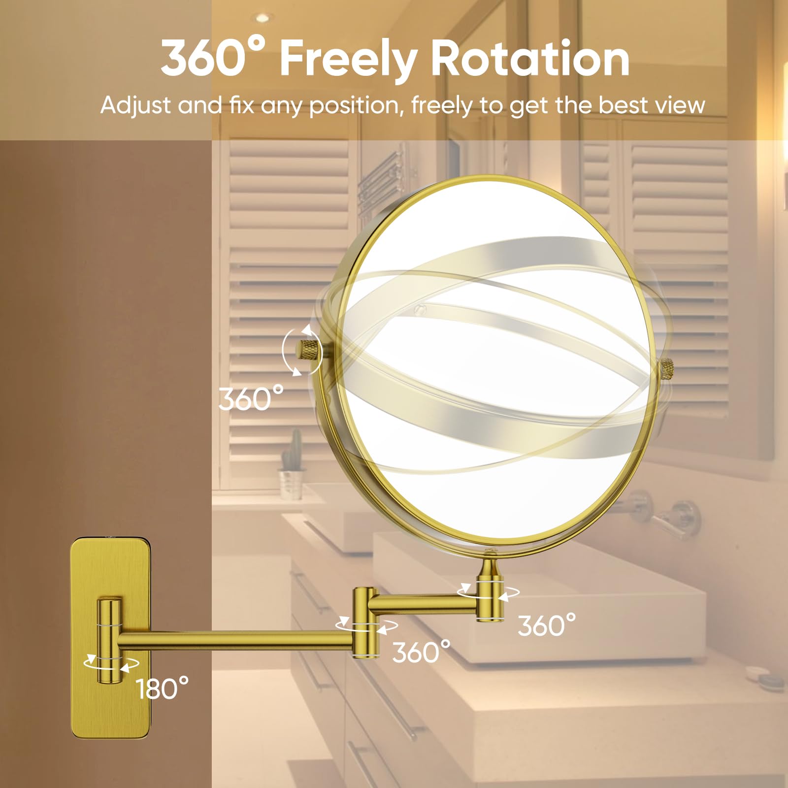 Gurun 8' Wall Mounted Makeup Mirror With 7X Magnification,Two-Sided Swivel Bathroom Mirror,Brushed Gold Finish M1406Gj(8',7X)