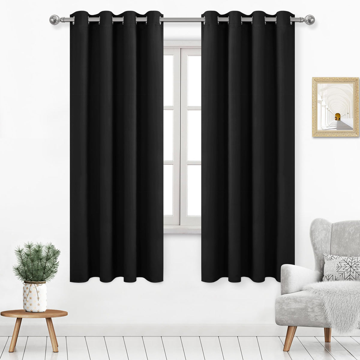 Dwcn Black Blackout Curtains 63 Inches Long, Thermal Insulated Privacy Energy Saving Window Curtain Drapes 52 X 63 Inch Length,