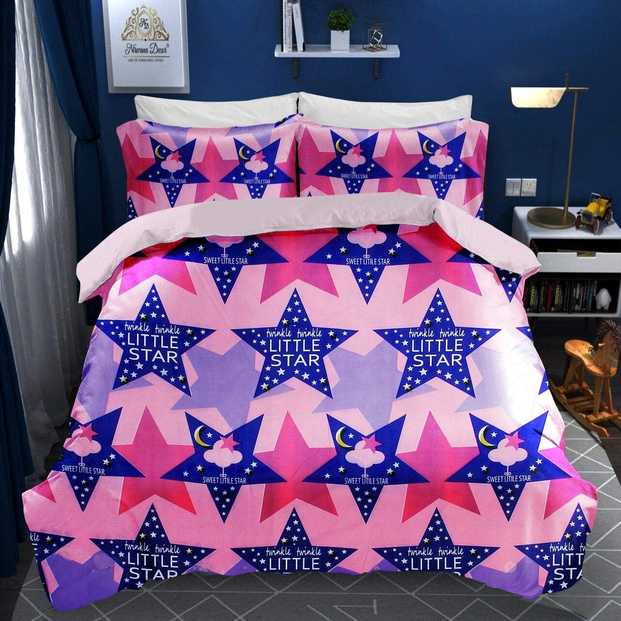 Sky Tex Dark Pink Color Stars Printed 220 Tc Glace Cotton 3D Printed Single Bed Comforter (Buy This Comforter Get 1 N  95 Mask 