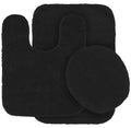 Mk Home 3pc Angela Non Slip Soft Bath Set Rugs for Bathroom Bath Rug, Contour Mat, Toilet Seat Cover New (Black)
