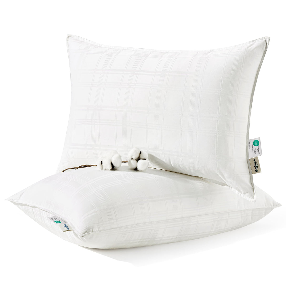 Bedsure Luxury Cotton Pillows For Sleeping Queen Size, Set Of 2 - Fluffy Queen Size Bed Pillows 2 Pack With Breathable Cover, So