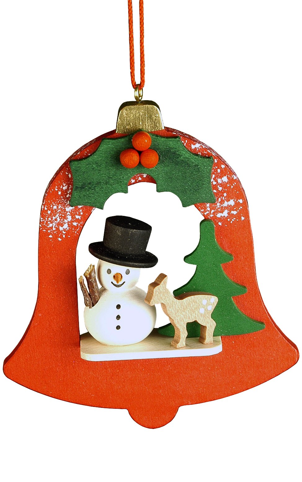 Alexander Taron Importer 10-0458 Christian Ulbricht Ornament - Snowman In Red Bell - 3.5&quot; H X 2.75&quot; W X 1&quot; D, Brown