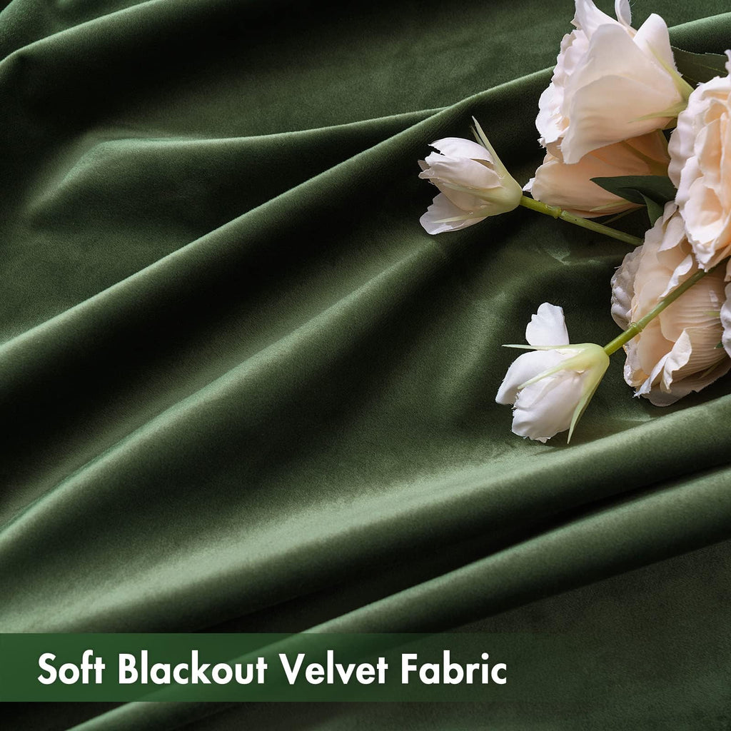 Miulee Olive Green Velvet Curtains Thermal Insulated Blackout Curtain Drapes For Bedroom Living Room Darkening 80 Inches Long Curtains Panels Rod Pocket Set Of 2