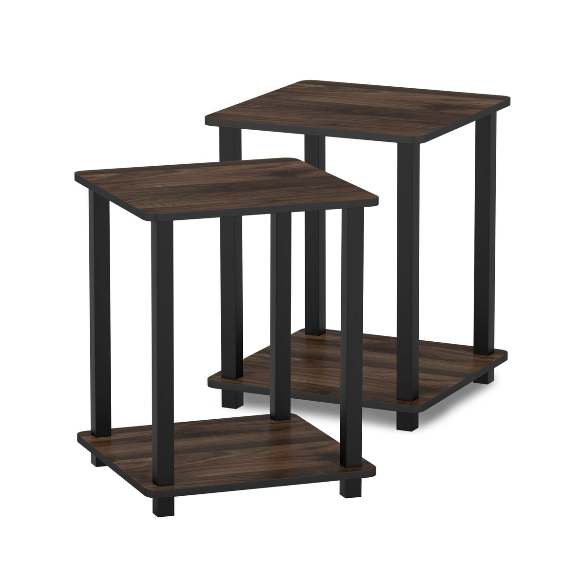 Furinno Simplistic Set Of 2 End Table, Columbia Walnut/Black