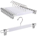 Amber Home 14.17 Solid White Wooden Pant Skirt Hangers 10 Pack, Bottom Hangers for Slacks Trousers Jeans with 2-Adjustable Anti-
