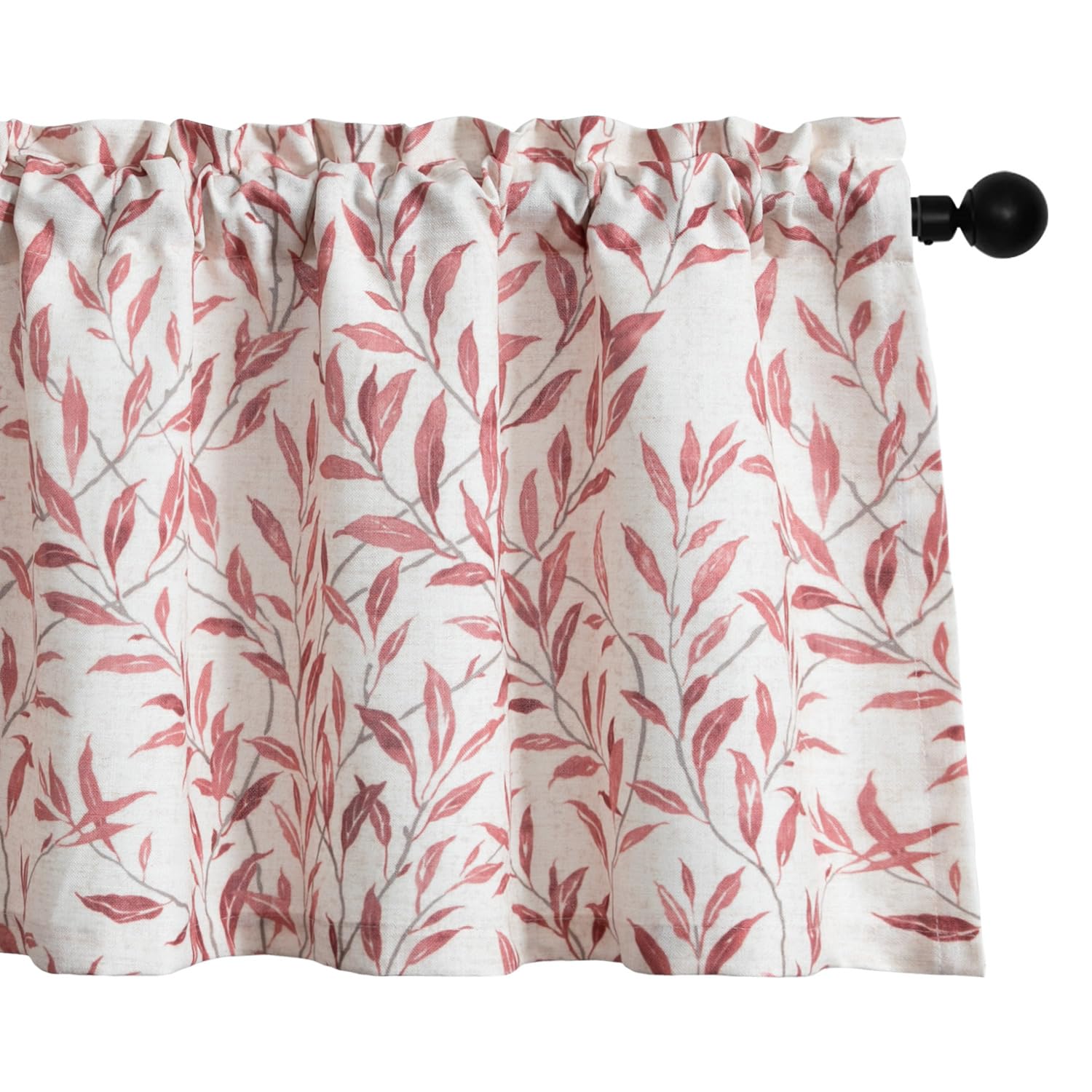 Vogol Red Leaves Pattern Valance Curtains, Country Style Rod Pocket Valances For Living Room, Linen Look Short Window Treatments