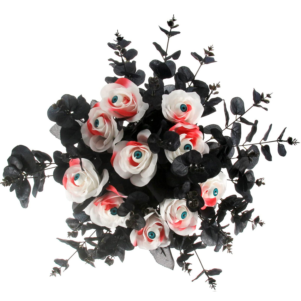 Tinsow 10 Pcs Black Artificial Eucalyptus Branches Stems Faux Eucalyptuses Real Touch Leaf Gathic Theme Party Bouquet Centerpiec