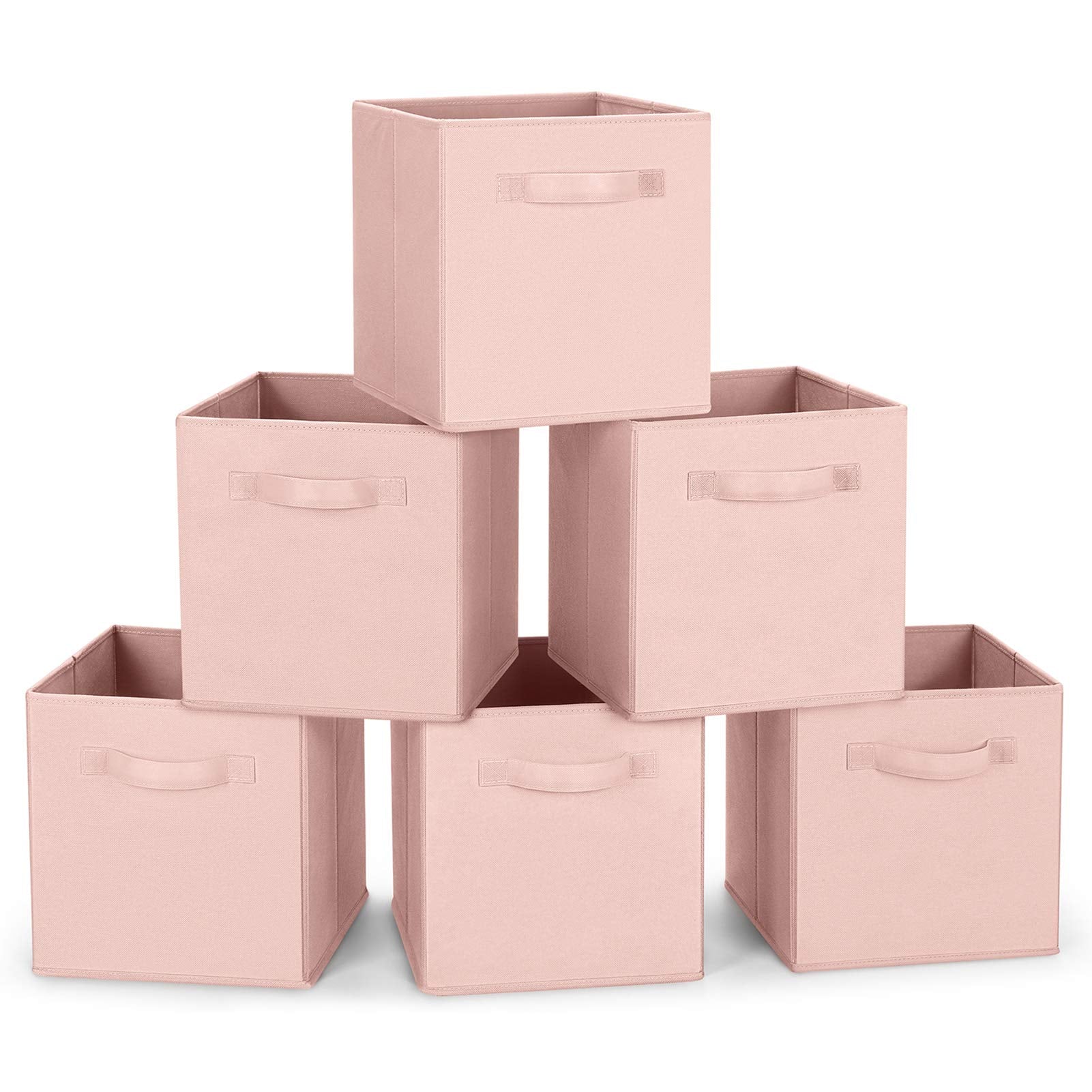 Maidmax Fabric Storage Bins, Cloth Cube Storage Bins For Home Bedroom Closet Drawers Organizer, Foldable, Pink, 10.5×11 Inches, Set Of 6