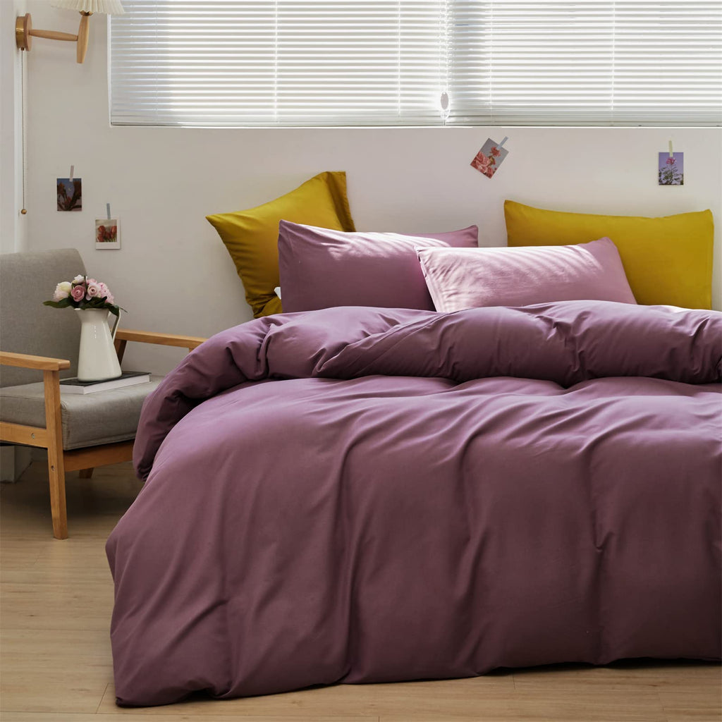 Clothknow Purple Comforter Set California King 3Pcs Dusty Purple Bedding Comforter Sets Pale Mauve Comforter Soft Purple Comfort