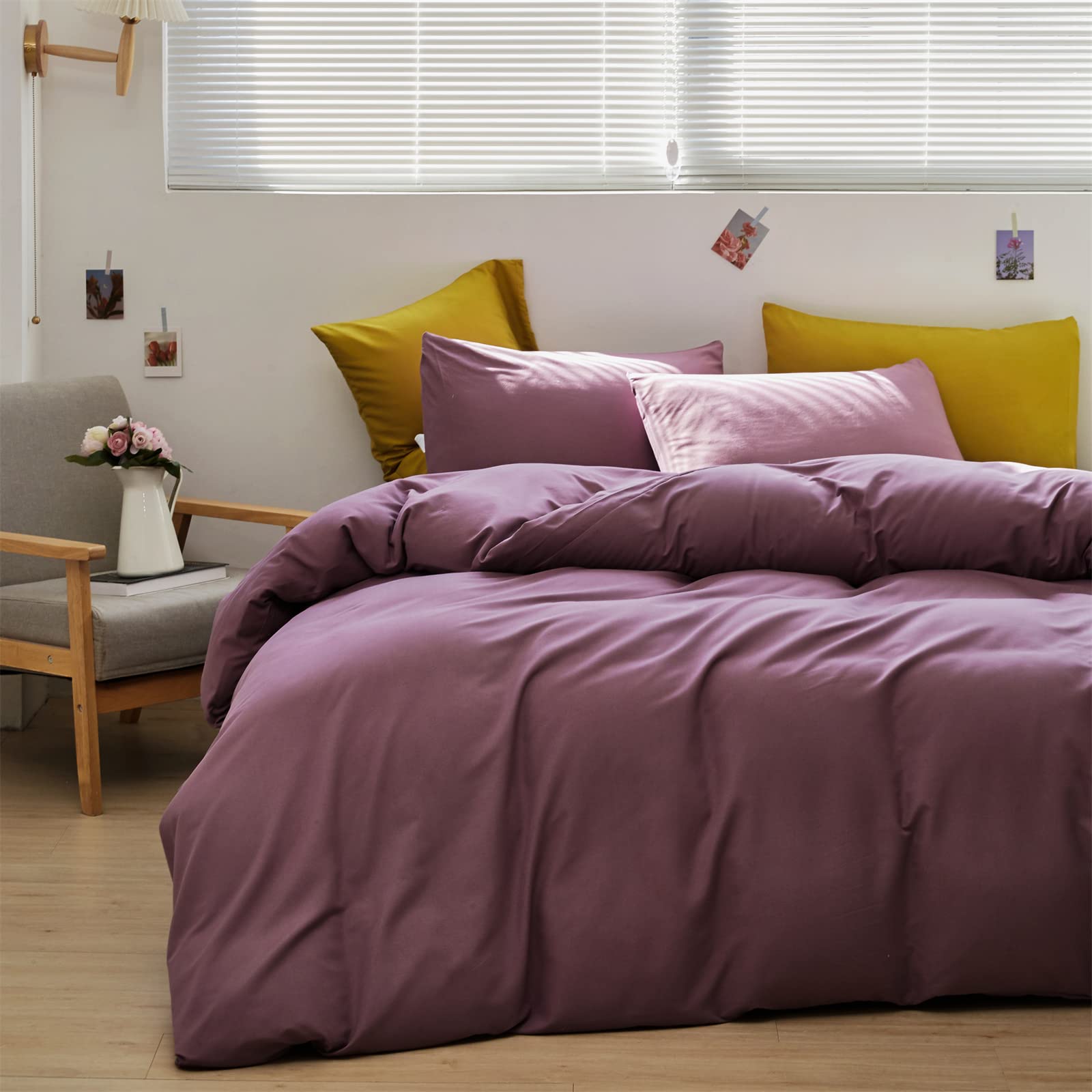 Clothknow Purple Comforter Set King 3Pcs Dusty Purple Bedding Comforter Sets Pale Mauve Comforter King Size Soft Purple King Com