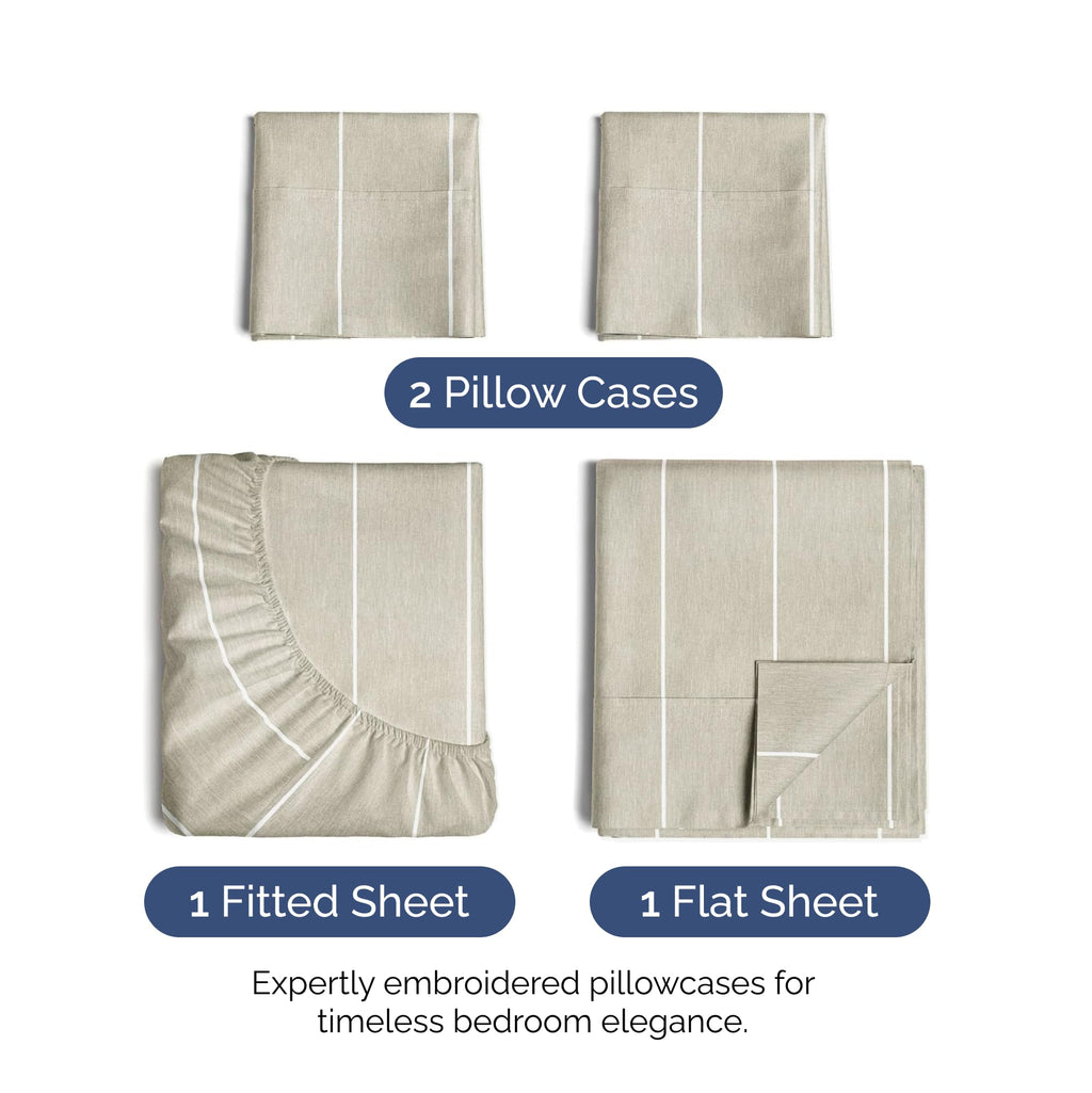 Cal King Size 4 Piece Sheet Set - Extra Soft, Breathable & Cooling Sheets - Hotel Luxury Bed Sheets For Women & Men - Deep Pockets, Easy-Fit & Wrinkle-Free Sheets - Beige Stripes Oeko-Tex Bed Sheets