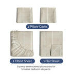 Cal King Size 4 Piece Sheet Set - Extra Soft, Breathable & Cooling Sheets - Hotel Luxury Bed Sheets For Women & Men - Deep Pockets, Easy-Fit & Wrinkle-Free Sheets - Beige Stripes Oeko-Tex Bed Sheets
