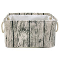 Jacone Stylish Tree Stump Design Wood Grain Rectangular Storage Basket Washable Cotton Fabric Nursery Hamper With Rope Handles, Decorative And Convenient For Kids Rooms (X-Large)