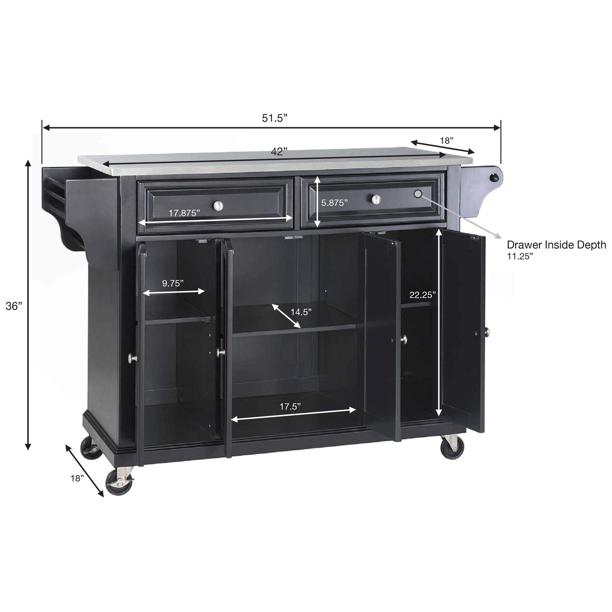 Crosley Furniture Full Size Wood Top Rolling Kitchen Island Storage Cart, Microwave Stand, Spice Rack, Mahogany