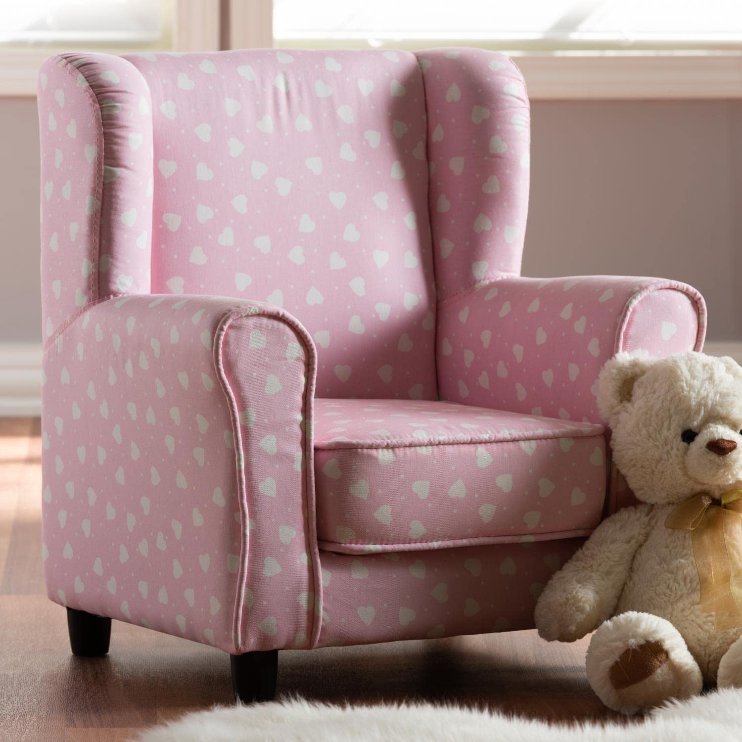 Baxton Studio Selina Pink and White Upholstered Kids Armchair