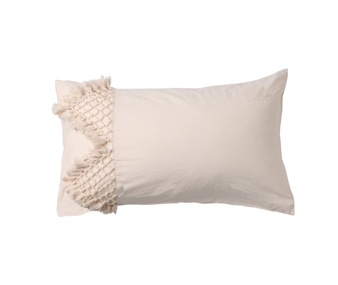Tufted Tassel Sham Set Lattice Cotton Pillow Covers,19.7In X35.5In,Set Of 2