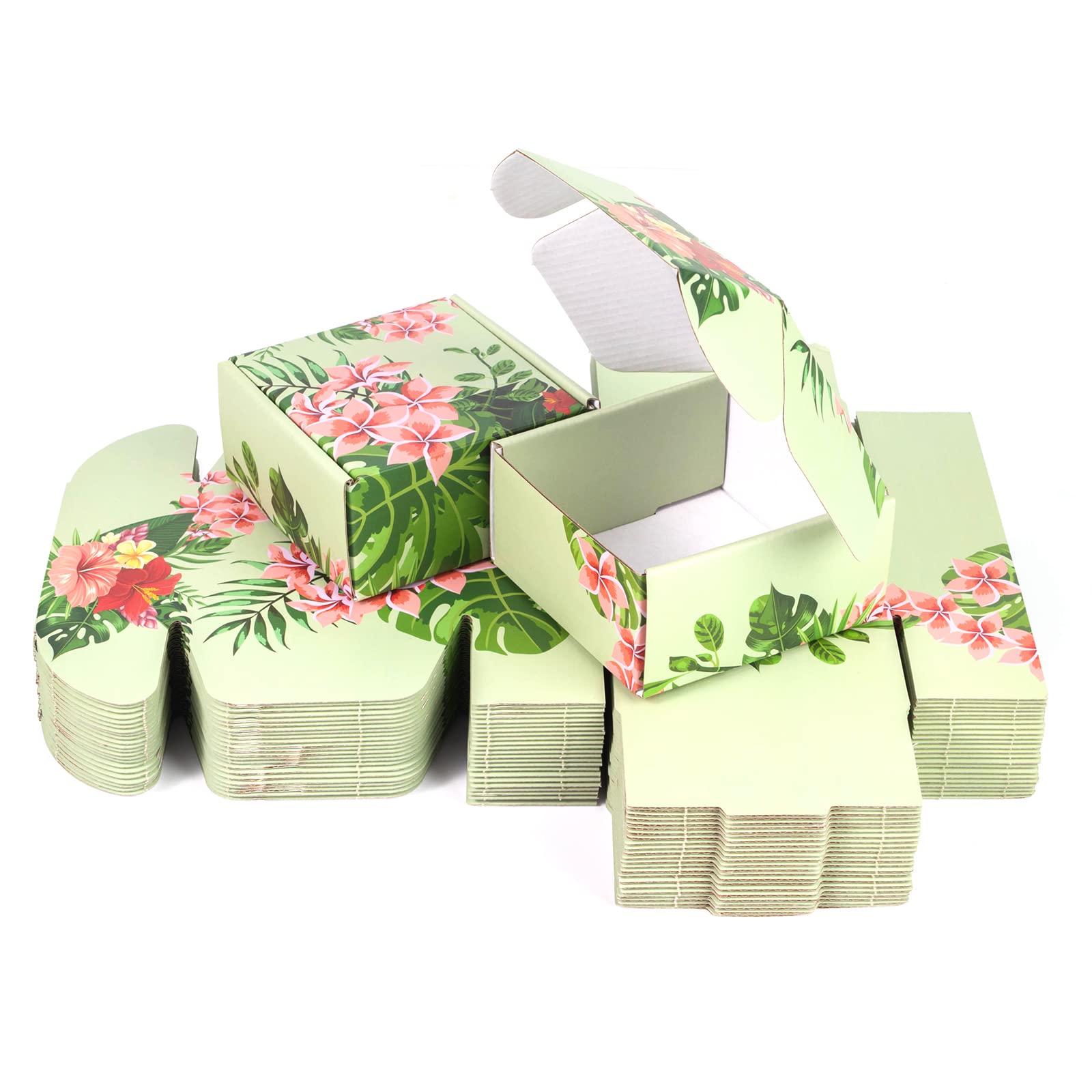 Soxuding Hawaiian Flower Shipping Boxes Pack of 25-4x4x2 inches Hawaiian Floral Gift Boxes Small Cardboard Corrugated Mailer Shi