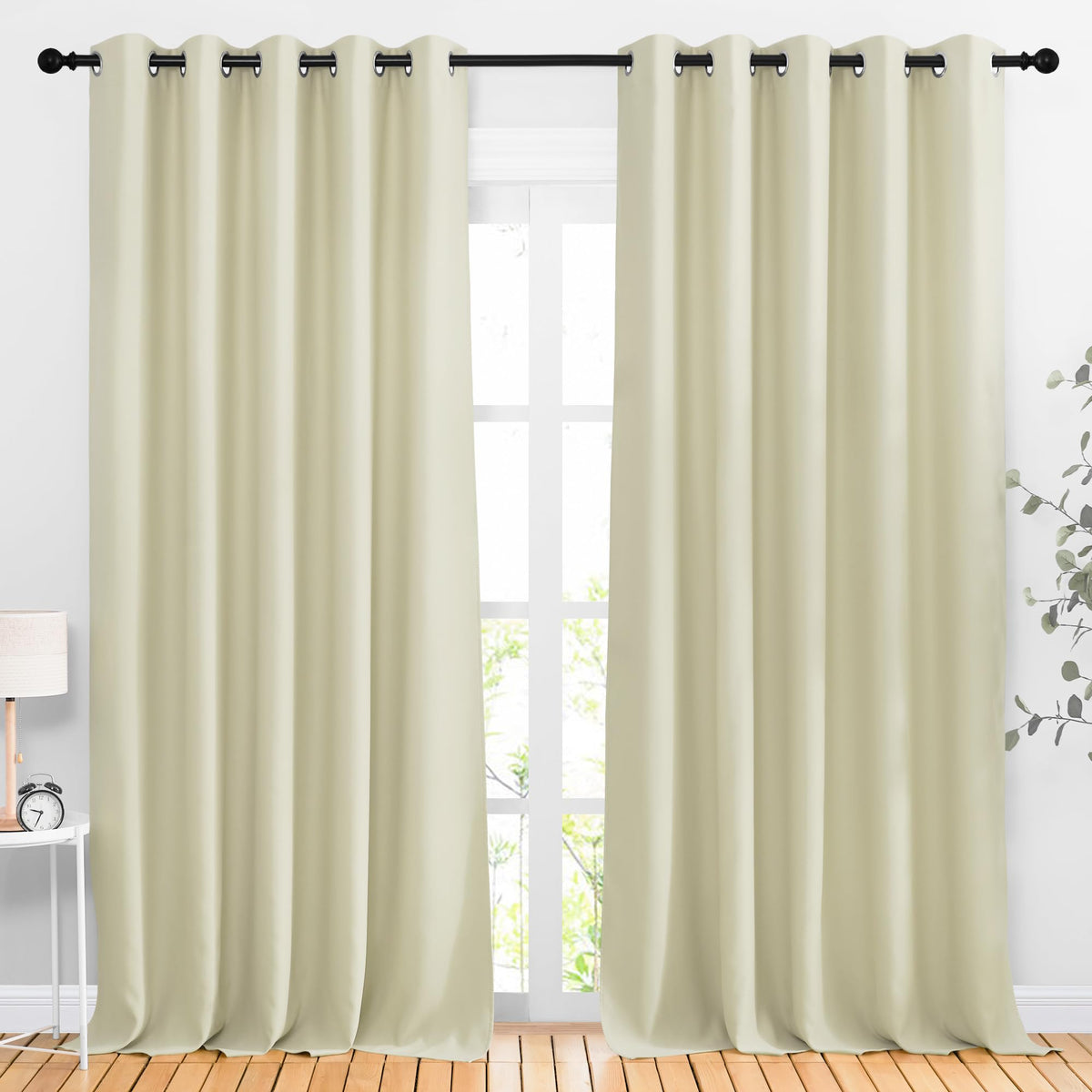 Nicetown Room Darkening Beige Curtains 102 Inches Long 2 Panels, Grommet Thermal Curtains Light & Sound Reducing Window Treatmen
