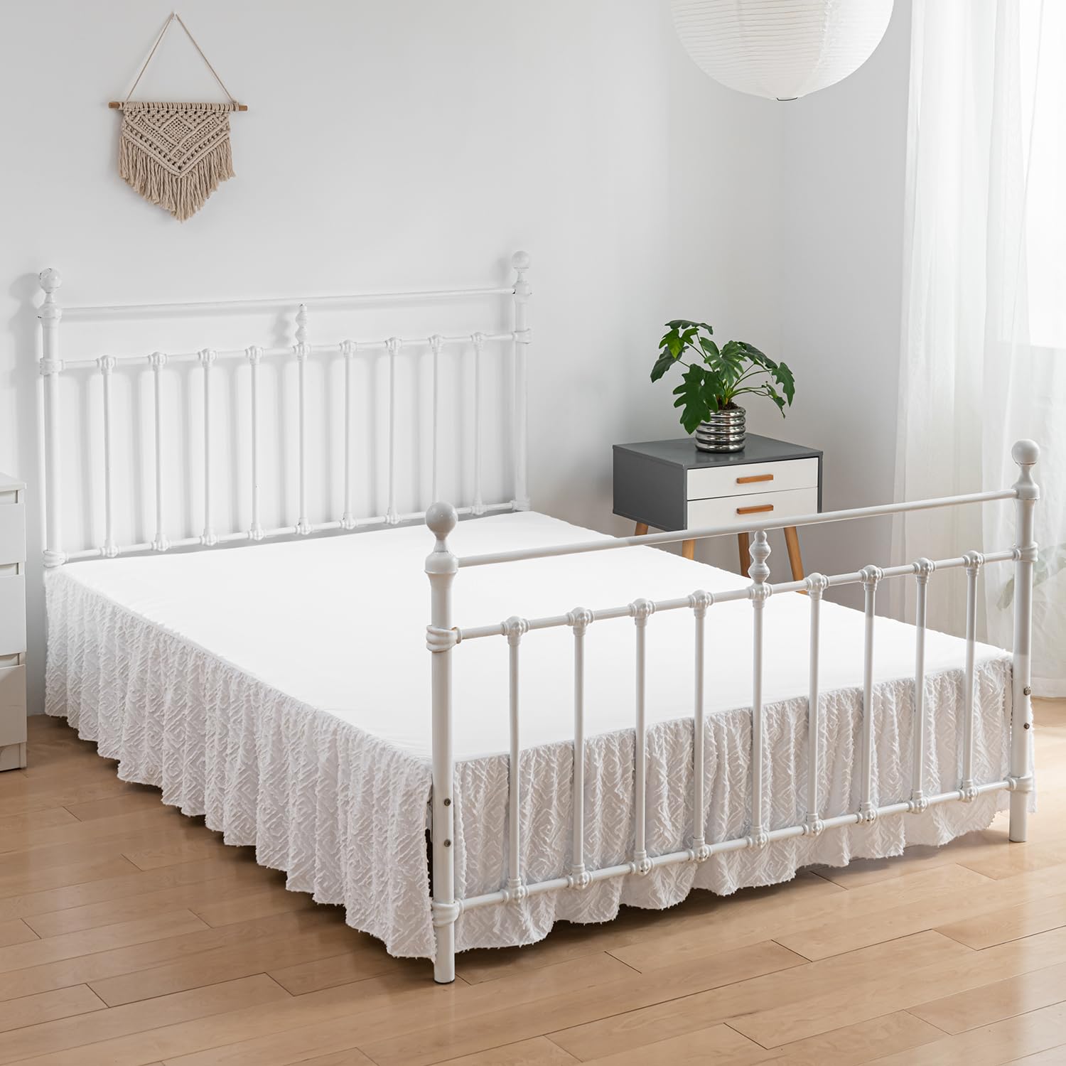 Tufted Bed Skirt Twin Size,Ruffled Bed Skirt With Split Corners, Twin Bed Skirt 14 Inch Drop, Boho Twin Size Bed Skirt White For