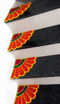 Floral Stair Corner Mats, Orange & Yellow Multicolour Design, Pack of 4