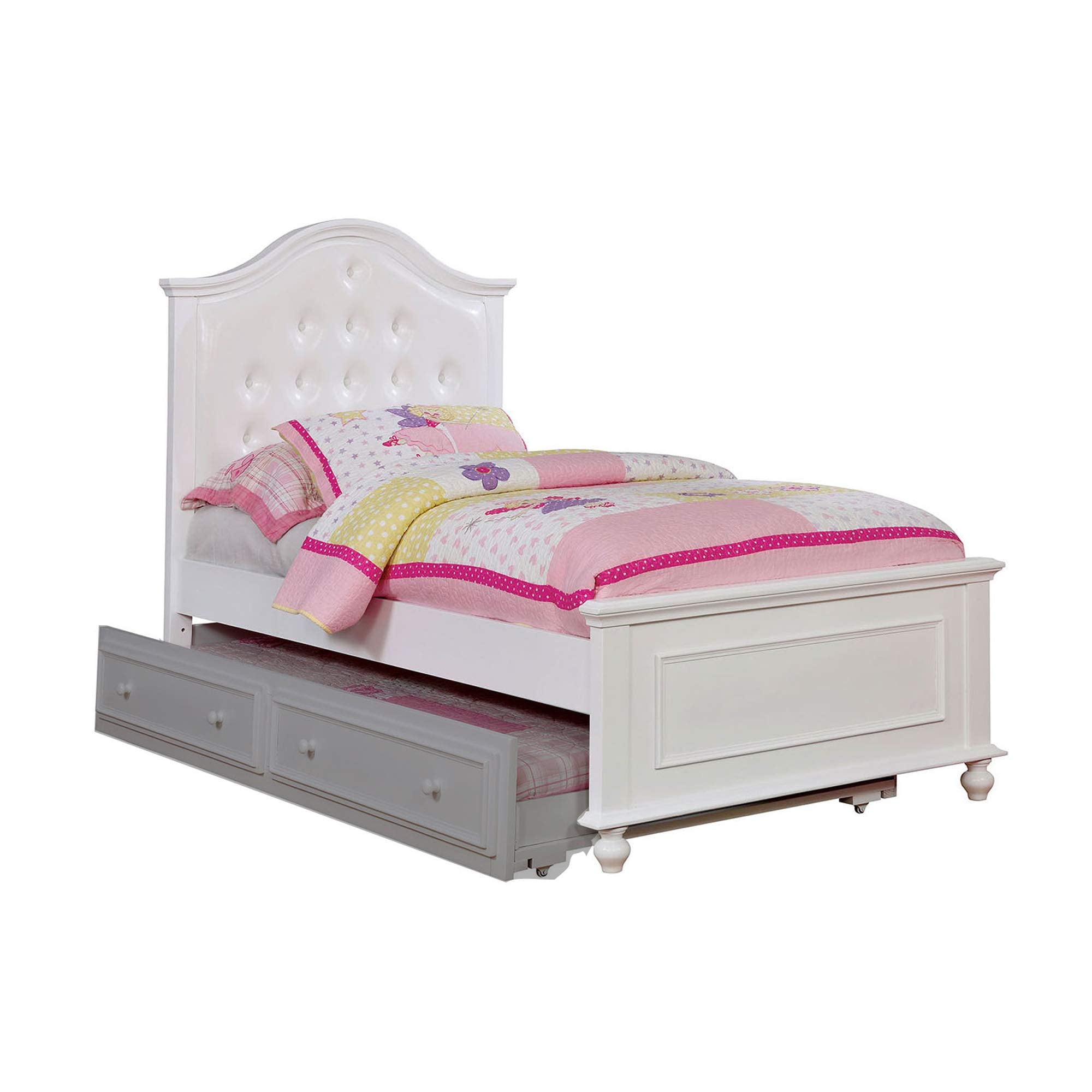Benjara Wooden Twin Size Bed With Camelback Design Headboard And Turned Legs, White