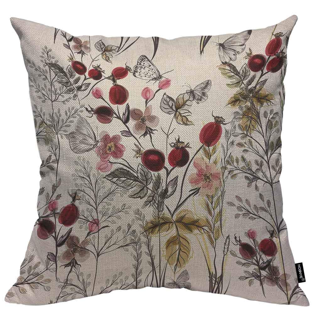 Hosnye Floral And Plants Throw Pillow Cushion Cover Butterfly On Beautiful Flower Pillow Case Decorative Square Accent Pillow Ca