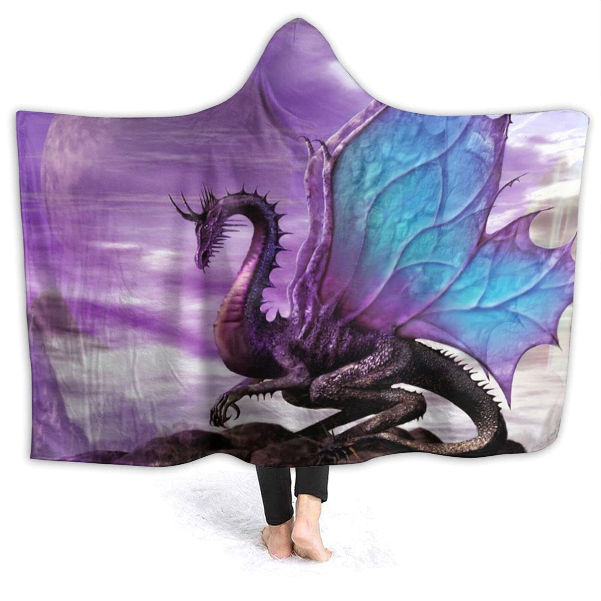 Wsrgvab Dragon Fantasy Purple Hoodie Blanket Wearable Throw Blankets For Couch Blanket Hooded For Kids Teens Men Women