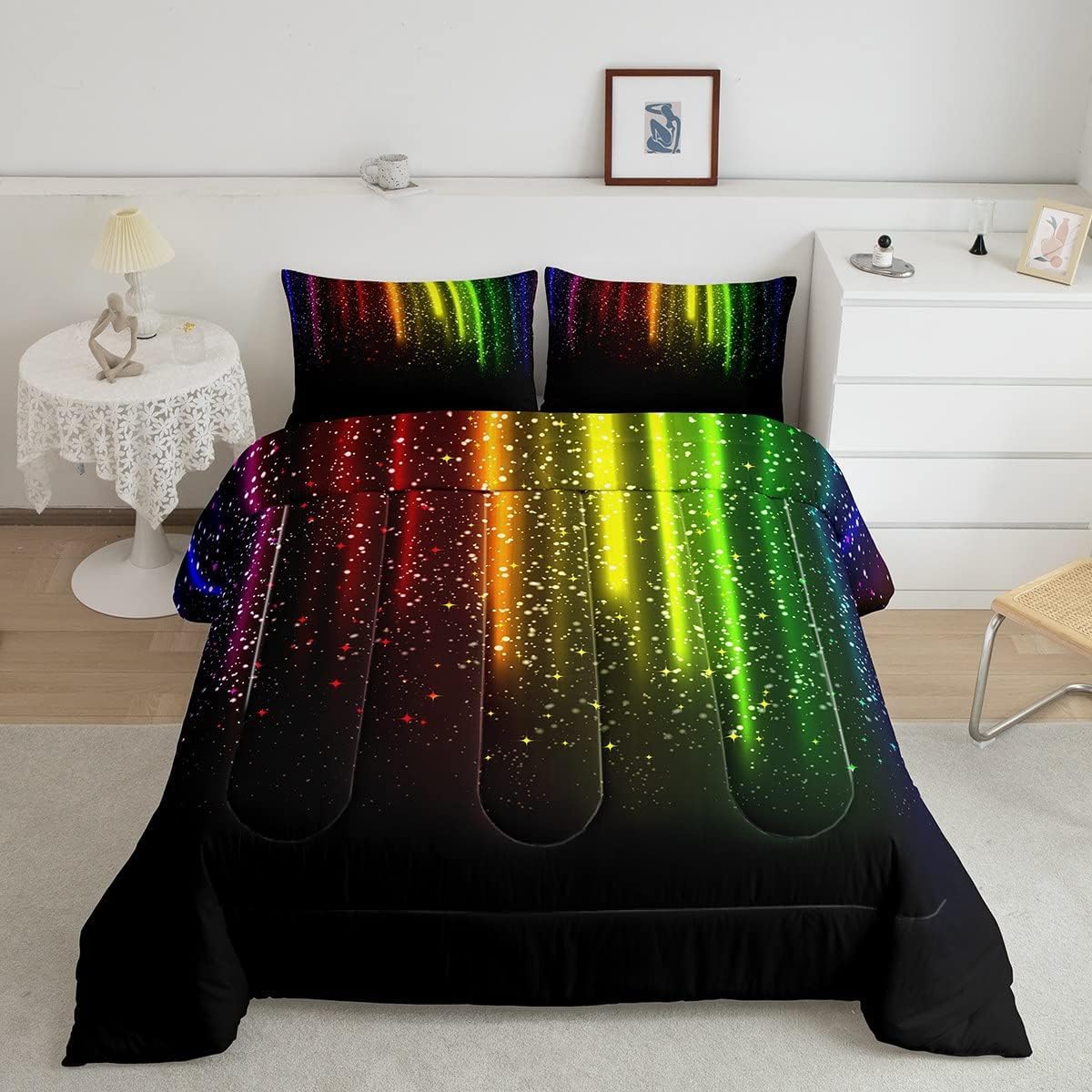 Abstract Ombre Comforter Set Kids Teens Colorful Bedding Set Decor Red Blue Green Yellow Comforter Room Decor 2Pcs Twin Size
